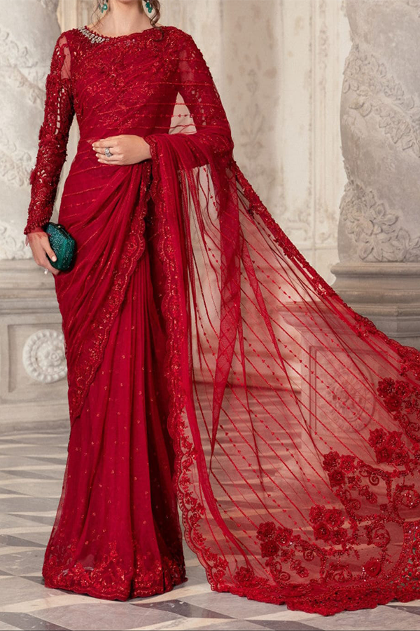 Maria B Luxury Net Embroidered Saree Stitched