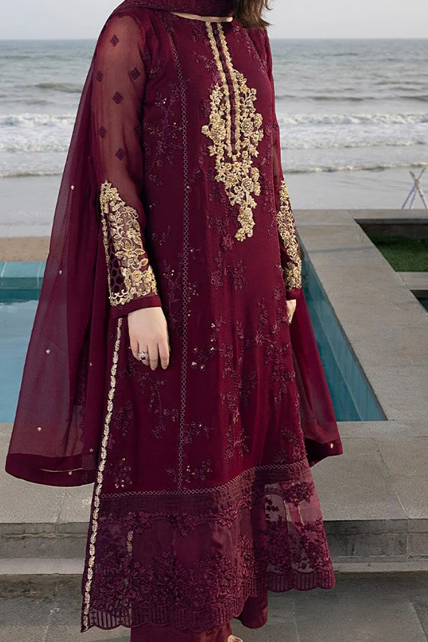 Azure Luxe Embellished Embroidered Chiffon 3 Piece Unstitched