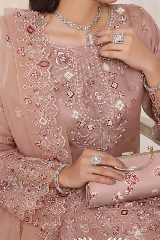 Em saybroidered Organza with Printed Silk Inner & Fancy Clutch