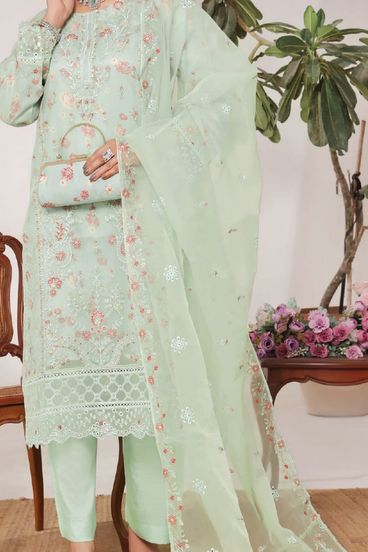 Em saybroidered Organza with Printed Silk Inner & Fancy Clutch