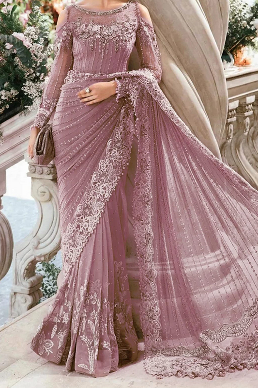 Maria B Luxury Net Hand Work Embroidered Saree Stitched