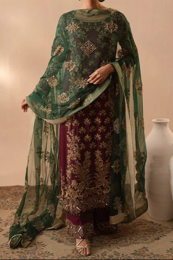 Abeera Usman Raw Silk Handwork Embroidered 3 Pcs Stitched