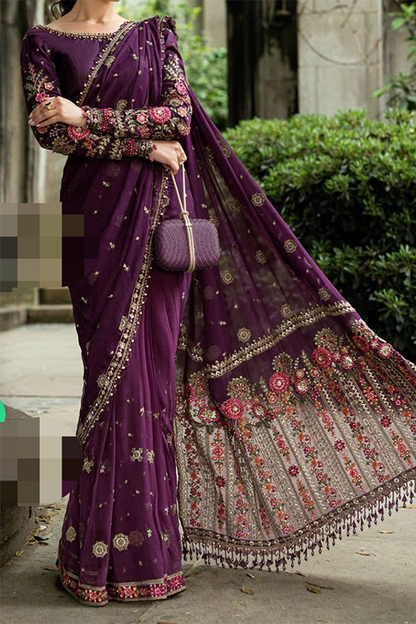 Maria.B Soiree Embroidered Chiffon Saree 3 Piece Stitched