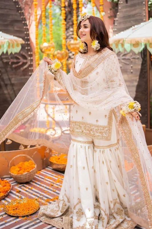 Maha Wajahat White Bridal Chiffon 3 Unstitched