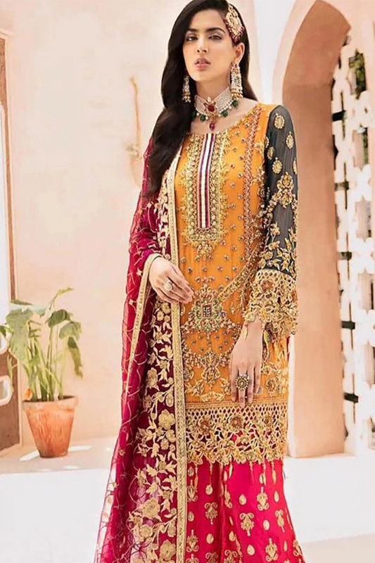 Emaan Adeel Elegant Bridal Collection Luxury Chiffon Dress 3 Piece Unstitched