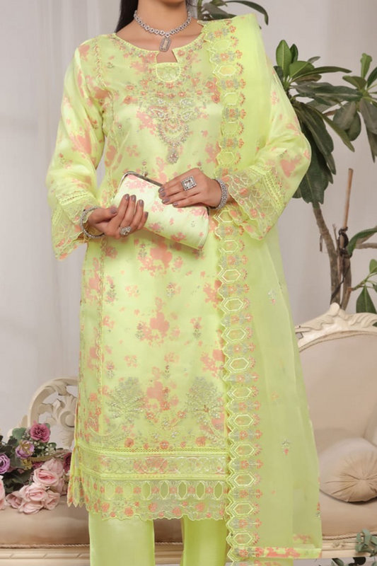 Em saybroidered Organza with Printed Silk Inner & Fancy Clutch