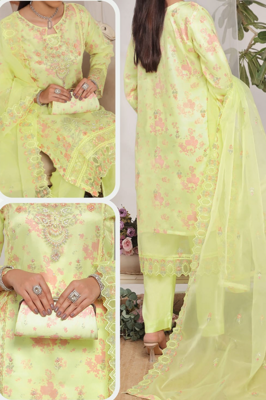 Em saybroidered Organza with Printed Silk Inner & Fancy Clutch